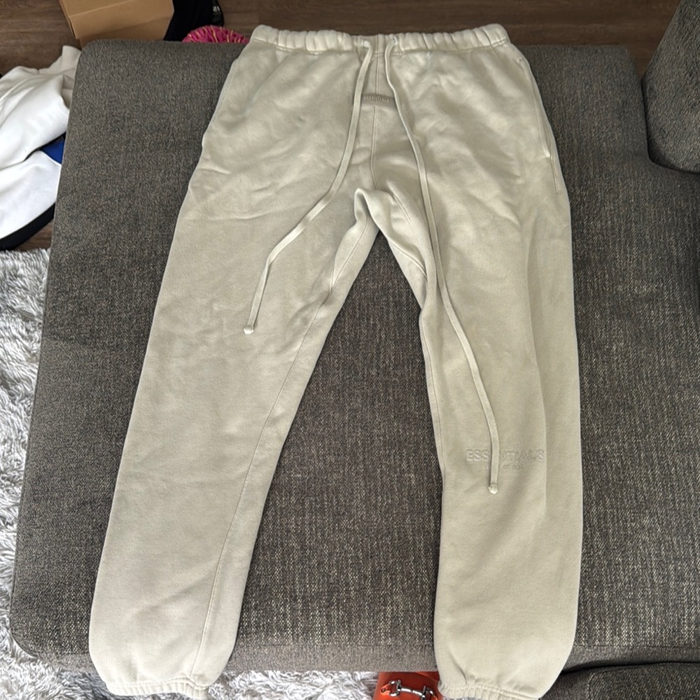 Essentials Cream Sweatpants Relaxed Fit Elastic Waist